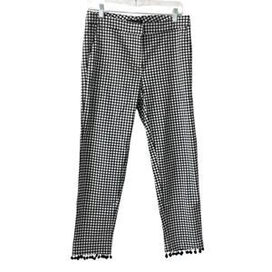 Josh & Arielle Black and White Gingham Pants with Pom-Pom Hem - Size 8